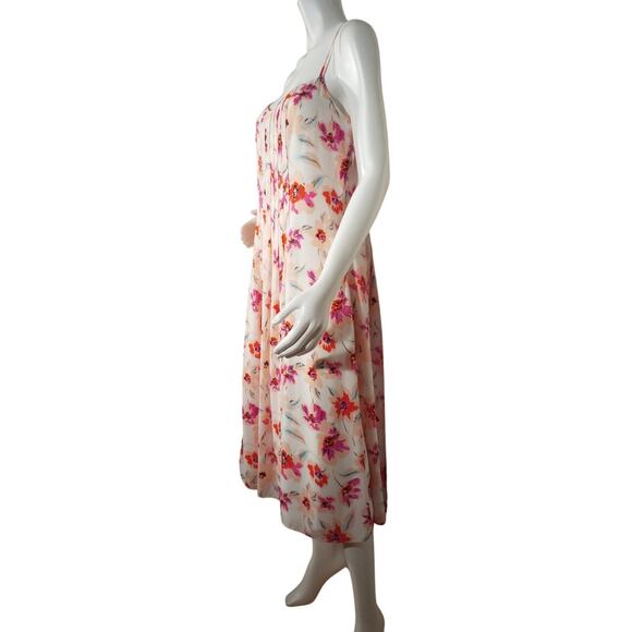 Banana Republic Womens Sz 4 Pintuck Pink Floral Spaghetti Strap Cross Midi Dress - Picture 4 of 8